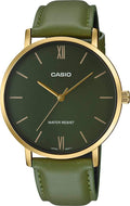 Gold Tone Green Leather Band Green Dial Analog Watch Y950