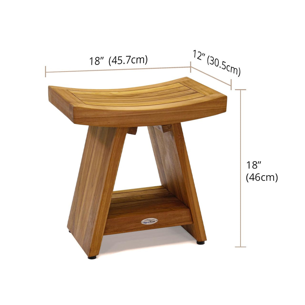18" Teak Shower Bench with Shelf W157