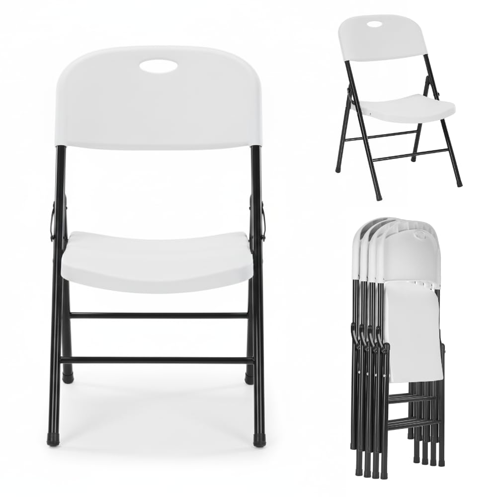 Heavy Duty Plastic Foldable Chair, 4 Pack, White P27059