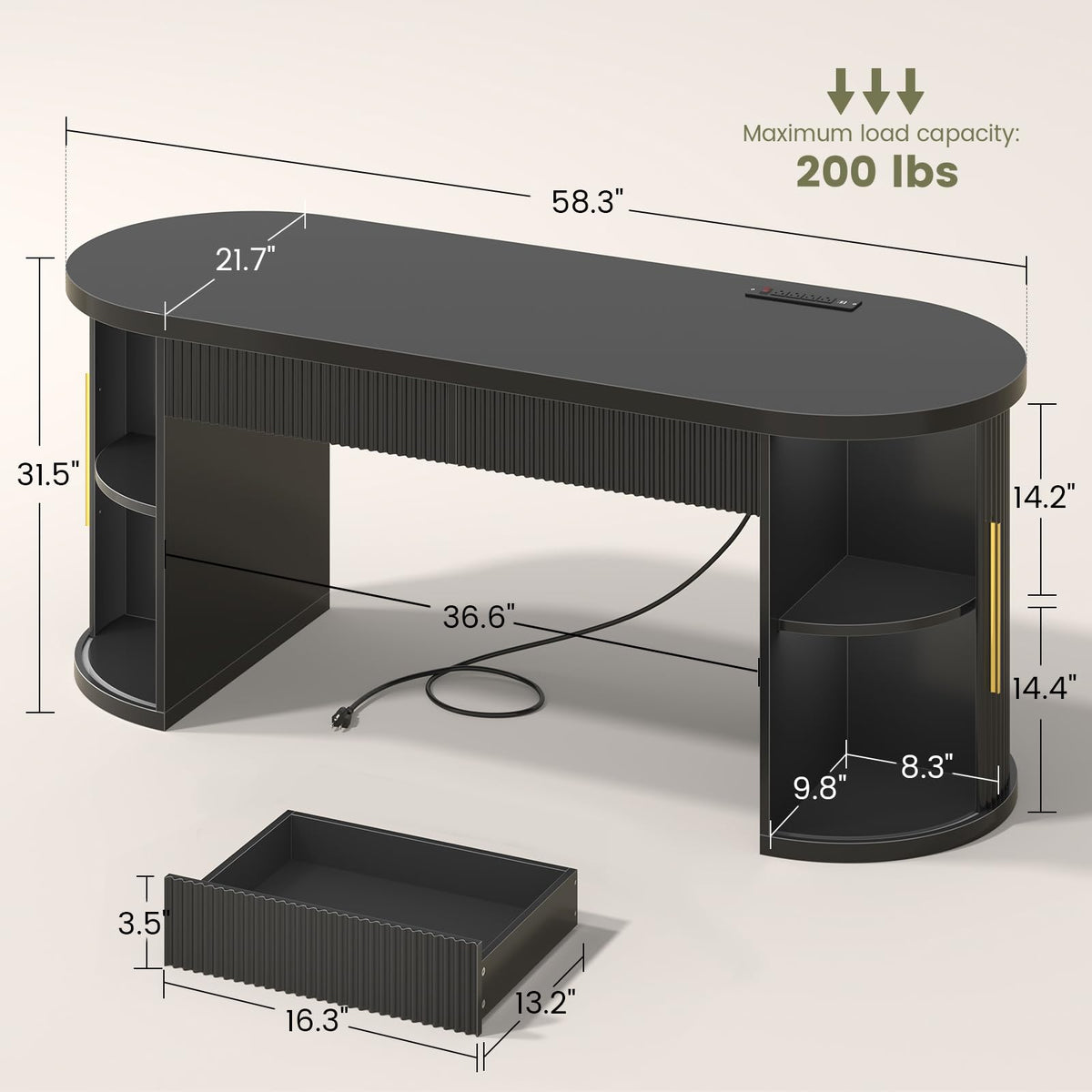 58.3" x 21.7" Fluted Executive Desk with 2 Drawers K18827