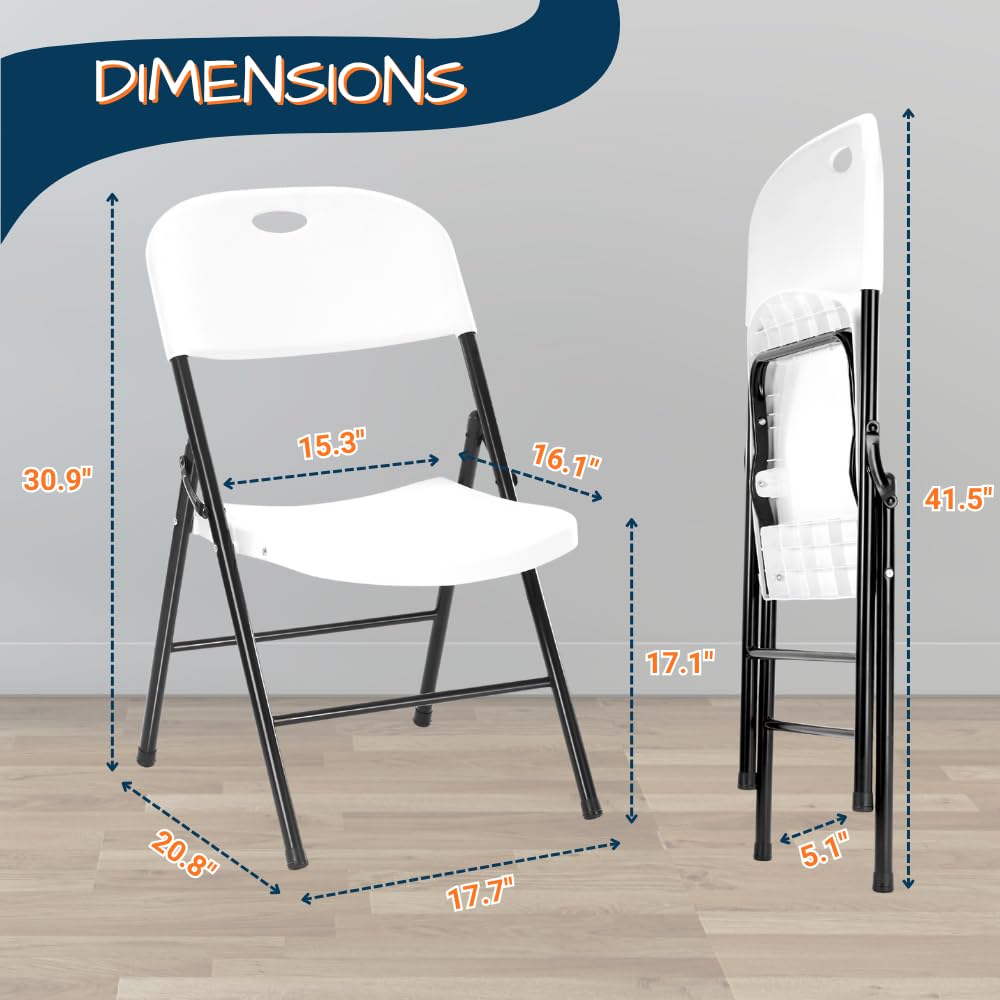 Heavy Duty Plastic Foldable Chair, 4 Pack, White P27059