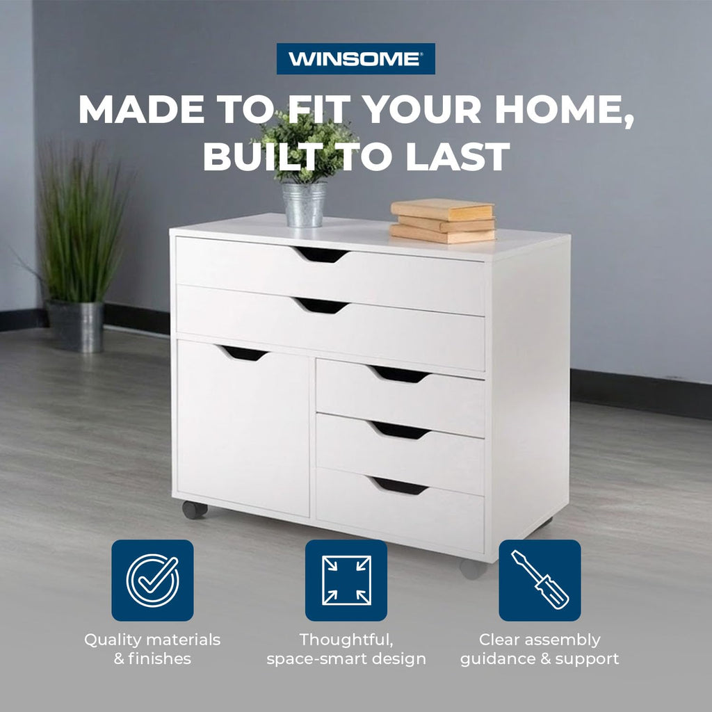 White Mobile Storage Cabinet with 1 Door & 5 Drawers X9096
