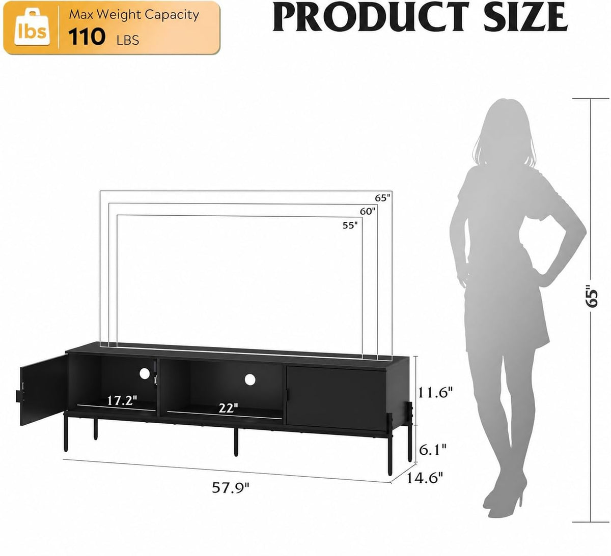 Black TV Stand with Metal Legs H456