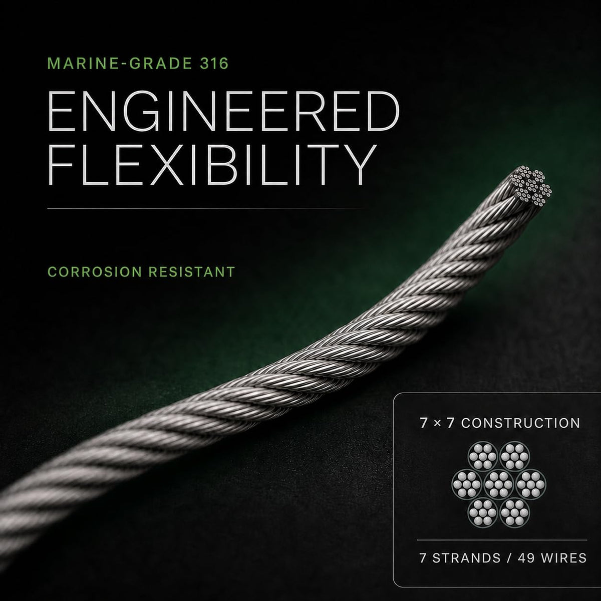 T316 Stainless Steel Wire Rope 1/8" 100 ft N947