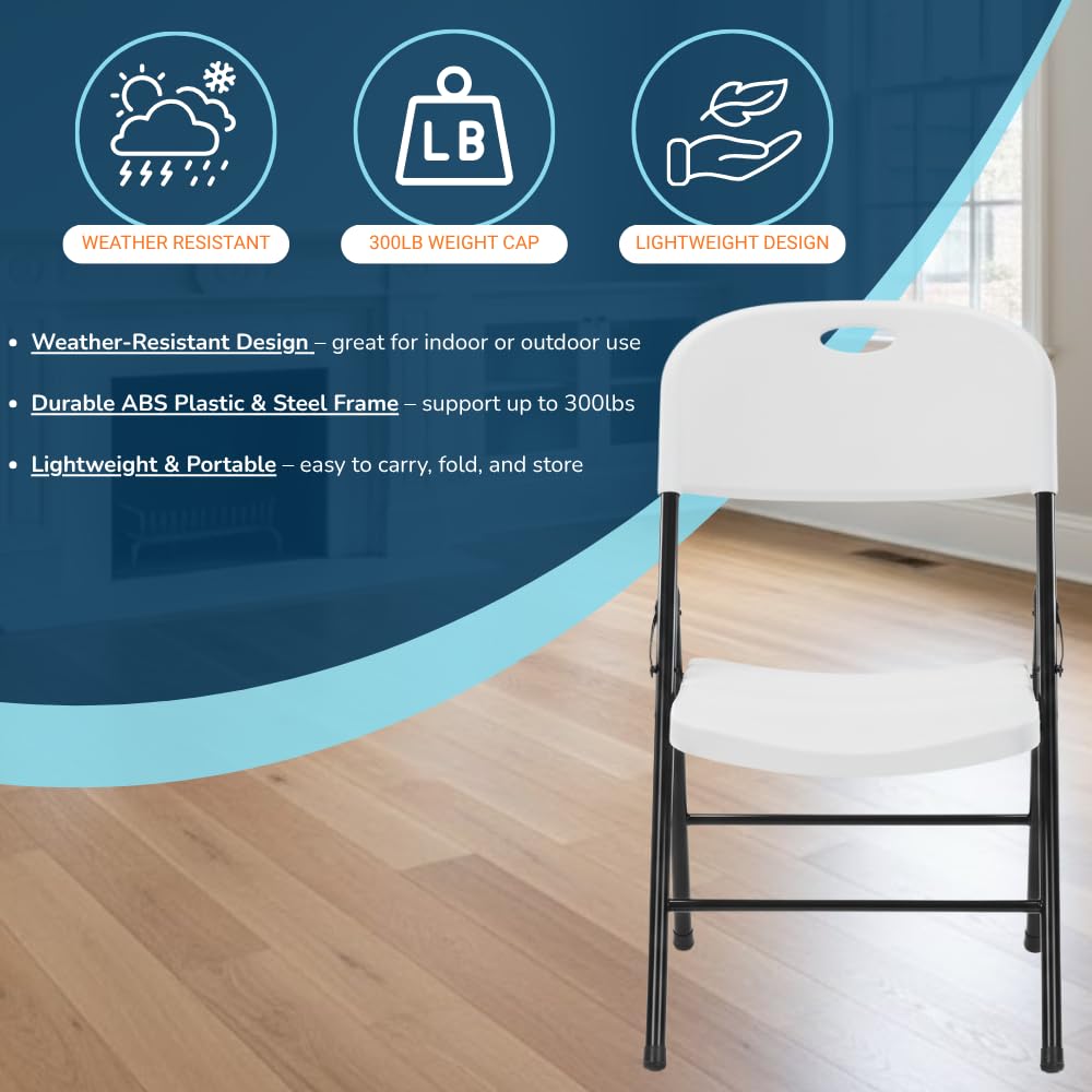 Heavy Duty Plastic Foldable Chair, 4 Pack, White P27059