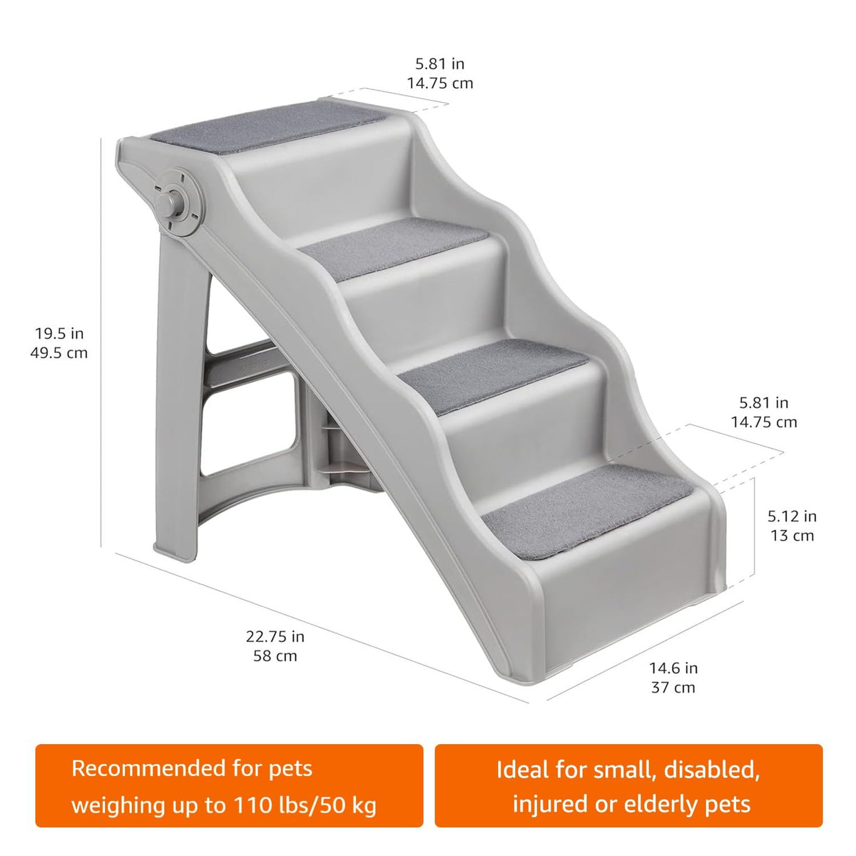 Foldable Non-Slip Pet Stairs Grey U375