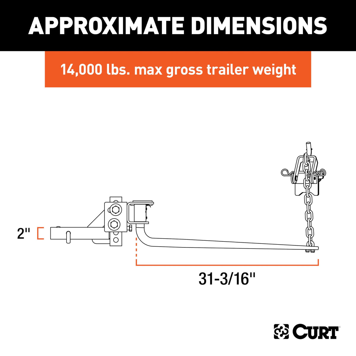 Round Bar Weight Distribution Hitch 14,000 lbs. 2-Inch Shank L1324