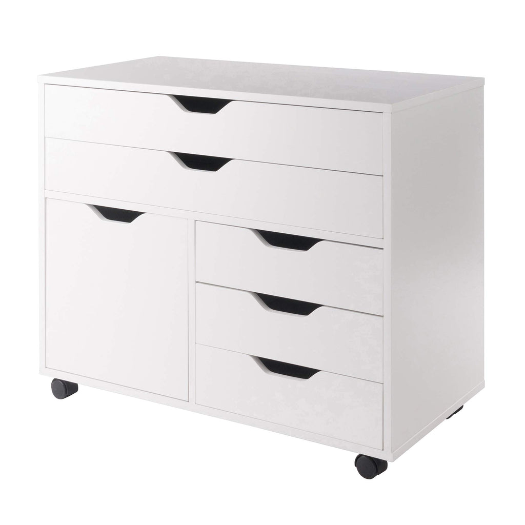 White Mobile Storage Cabinet with 1 Door & 5 Drawers X9096