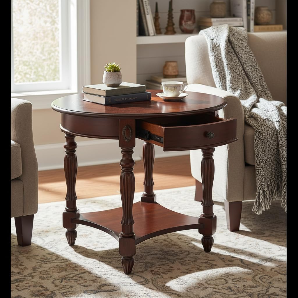 Solid Wood Oval End Table with Drawer O24742