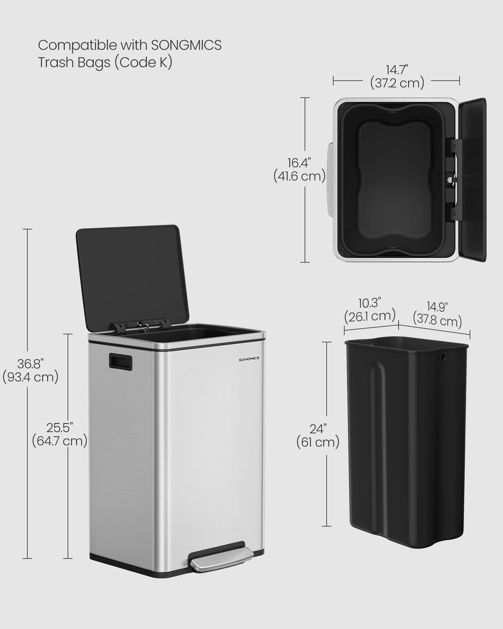 13 Gallon Stainless Steel Trash Can I6268