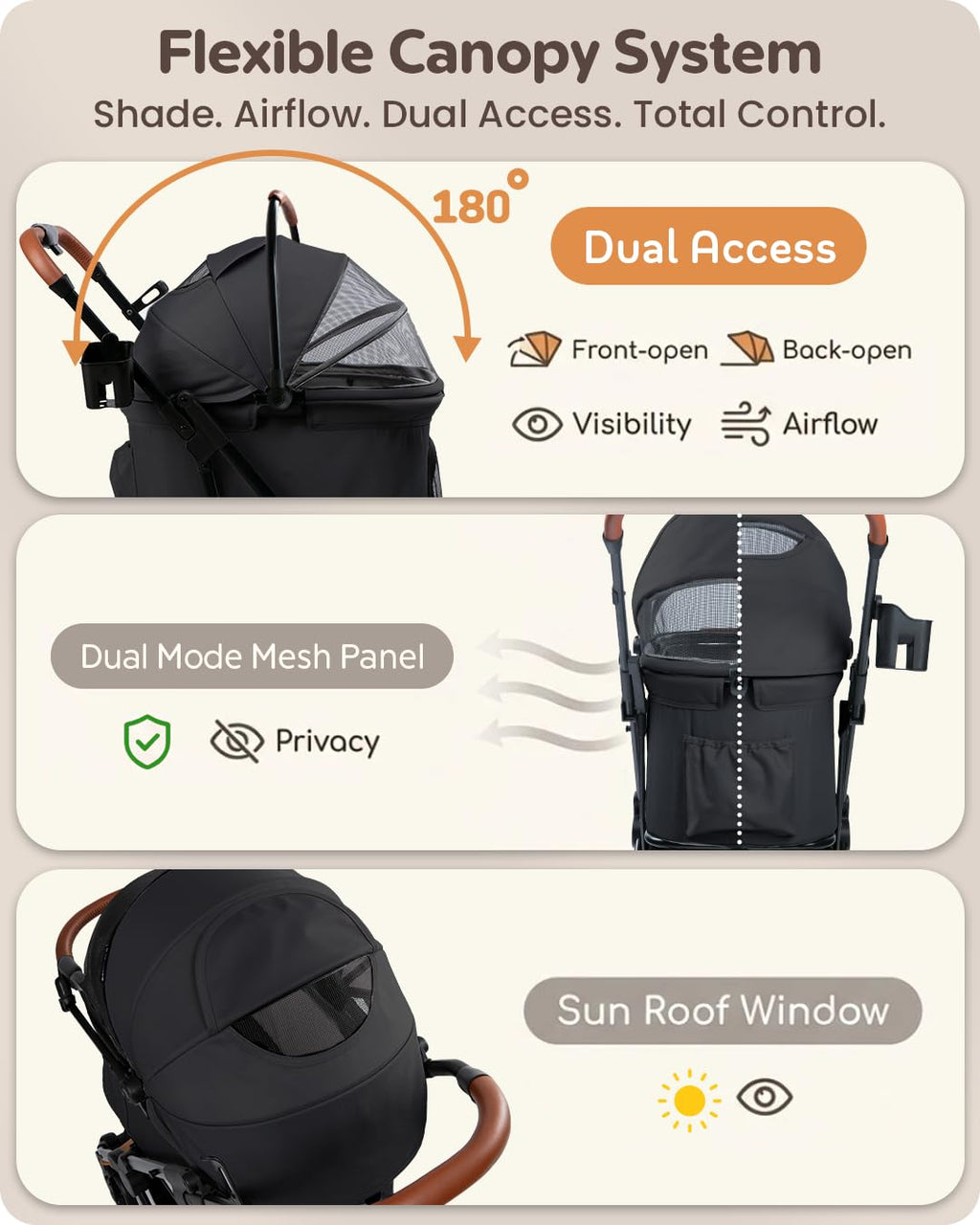 Foldable Pet Stroller with Detachable Carrier, Midnight Black V9495