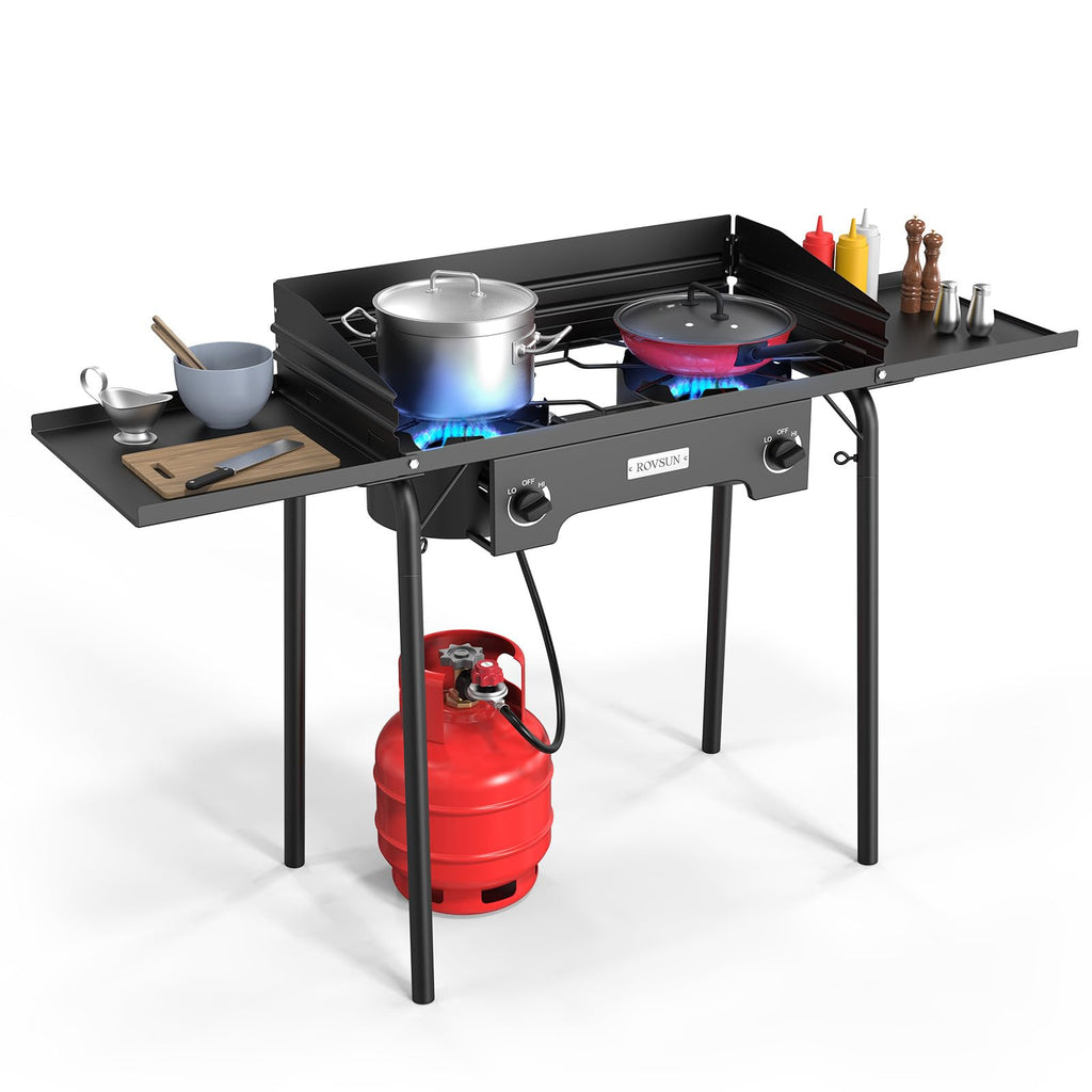 2 Burner Portable Propane Gas Stove with Side Shelves Z524