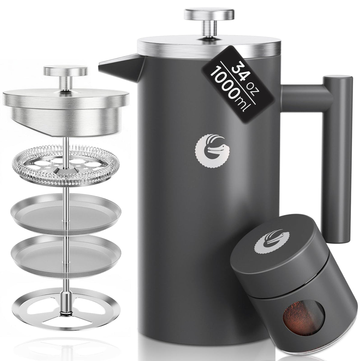 Gray 34 oz French Press Coffee Maker C228328