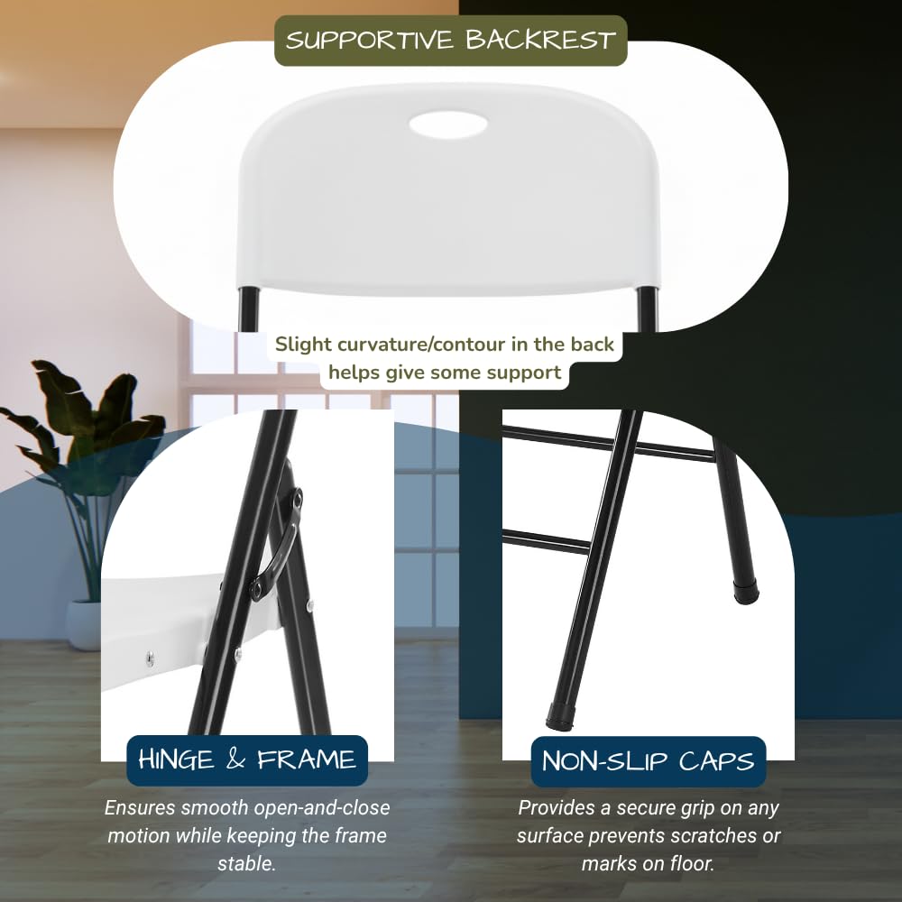 Heavy Duty Plastic Foldable Chair, 4 Pack, White P27059