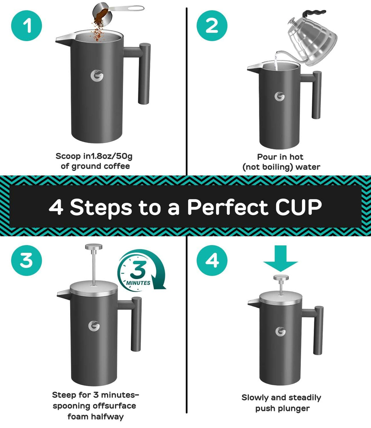Gray 34 oz French Press Coffee Maker C228328