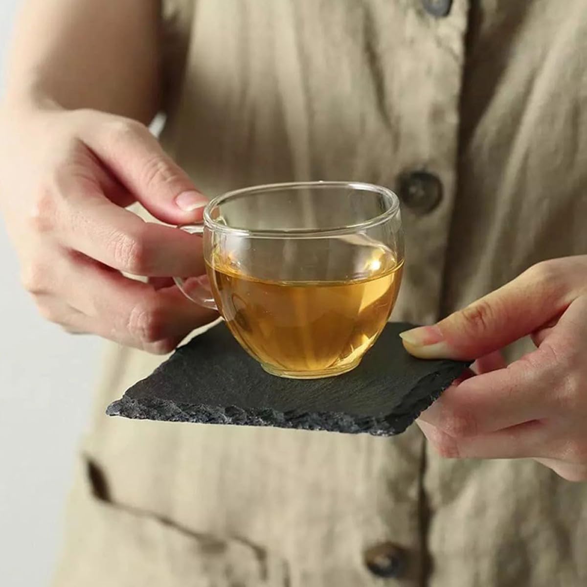 Black Natural Stone Cup Coaster Set T17078