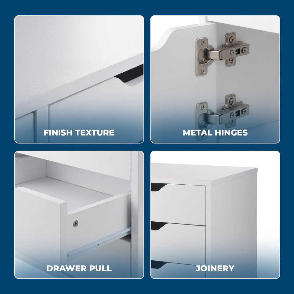 White Mobile Storage Cabinet with 1 Door & 5 Drawers X9096