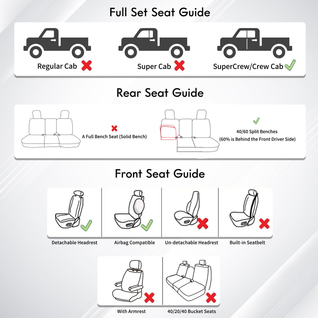 Leather Pickup Seat Cushion Cover Full Set Black W258