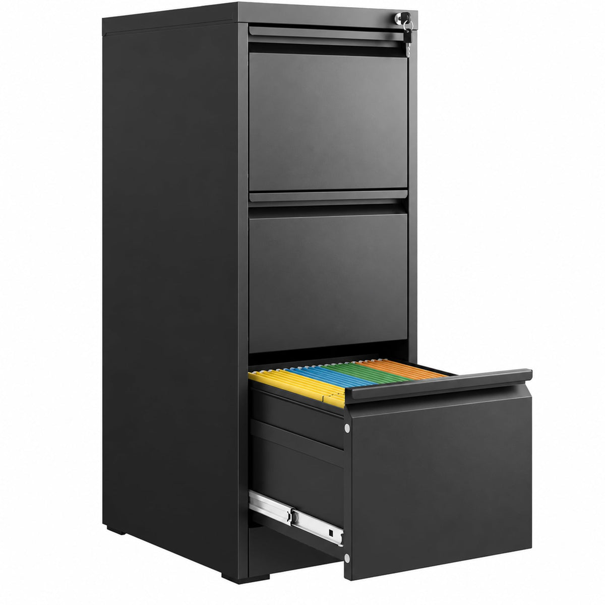 3 Drawer Black Metal File Cabinet with Lock N8785