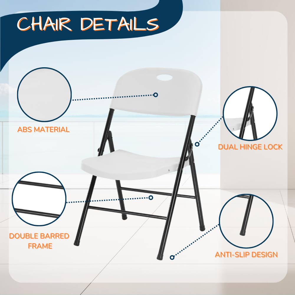 Heavy Duty Plastic Foldable Chair, 4 Pack, White P27059