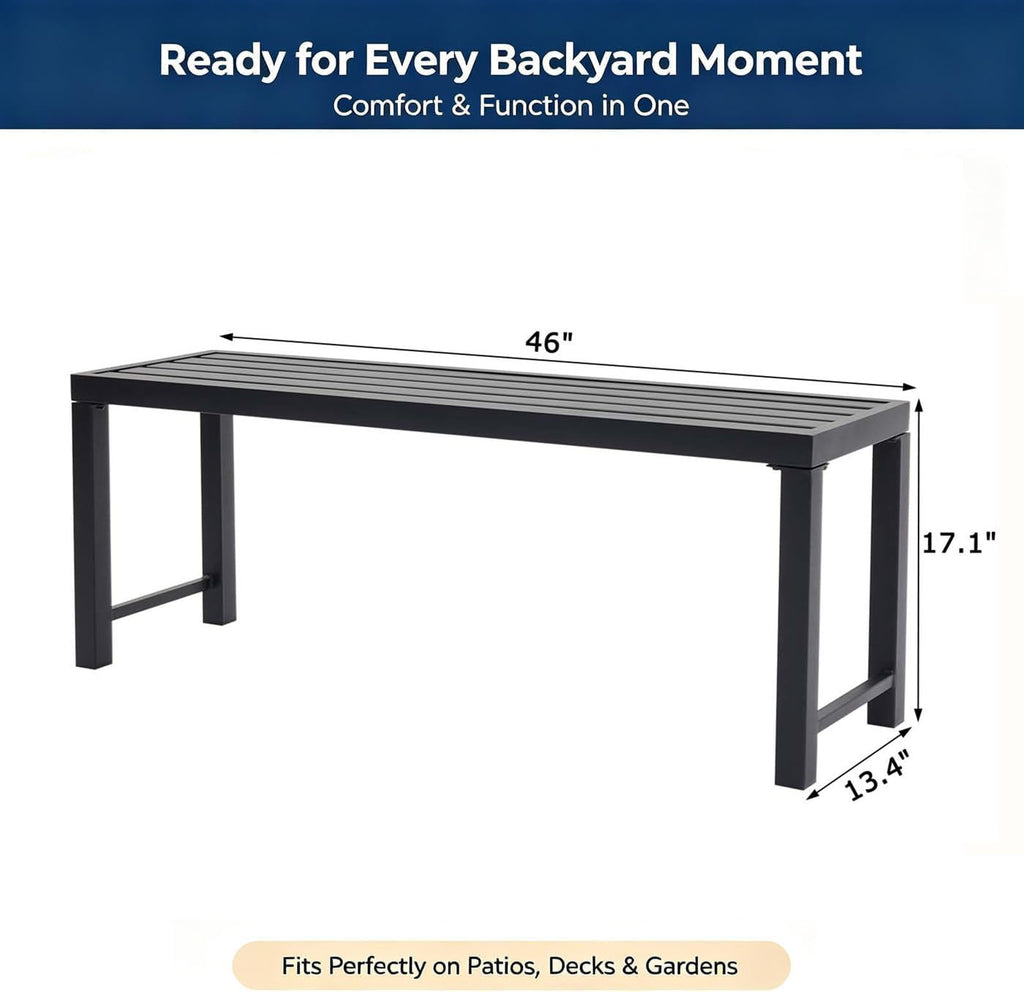 Black 46" Metal Outdoor Bench Y659008