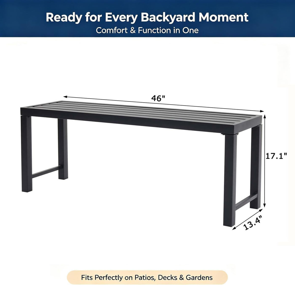 Black 46" Metal Outdoor Bench Y659008