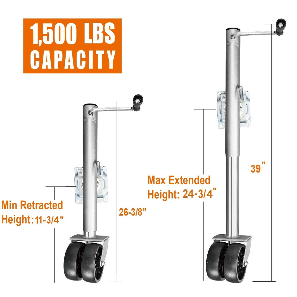 1500 LBs Capacity 6 Inch Dual Wheel Swing-Back Bolt-On Swivel Trailer Jack D5480