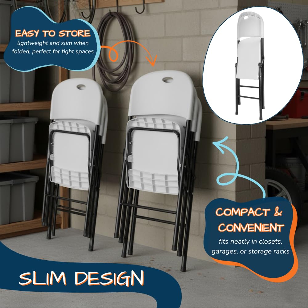 Heavy Duty Plastic Foldable Chair, 4 Pack, White P27059