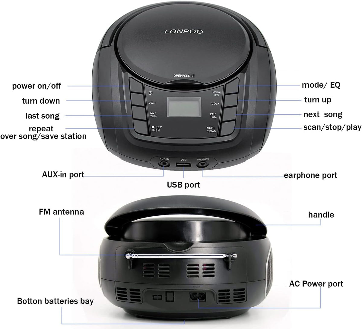 Portable CD Player Boombox with Speakers D18652