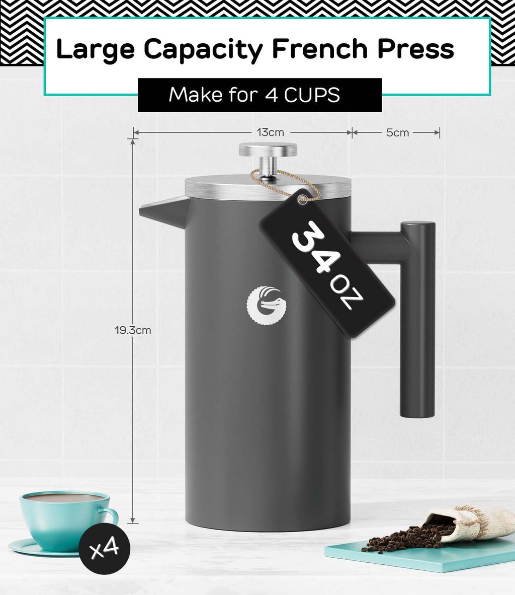 Gray 34 oz French Press Coffee Maker C228328