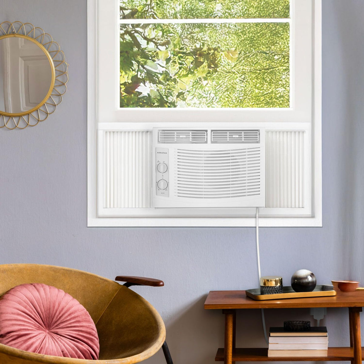 5,000 BTU Window Air Conditioner with Mechanical Controls, Dehumidifier, Washable Filter, 2 Fan Speeds, White R43905