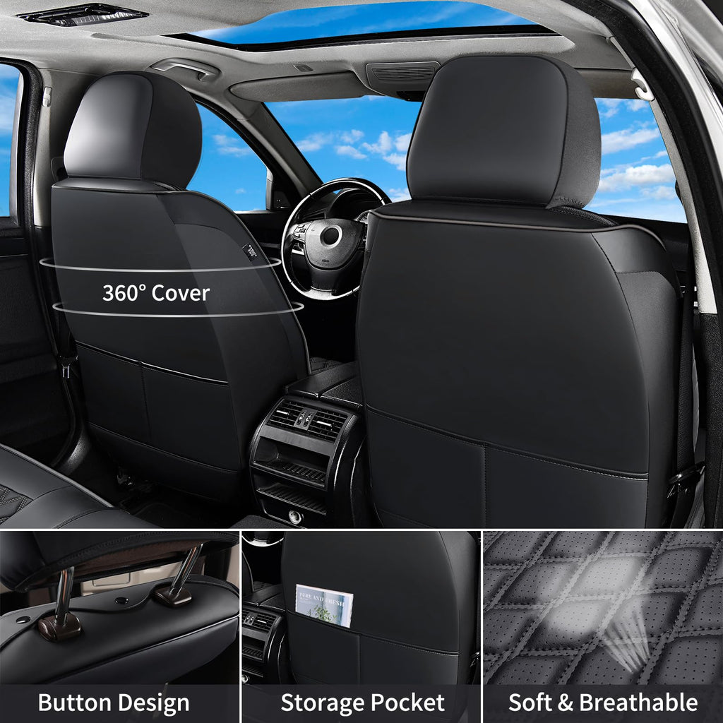 Leather Pickup Seat Cushion Cover Full Set Black W258