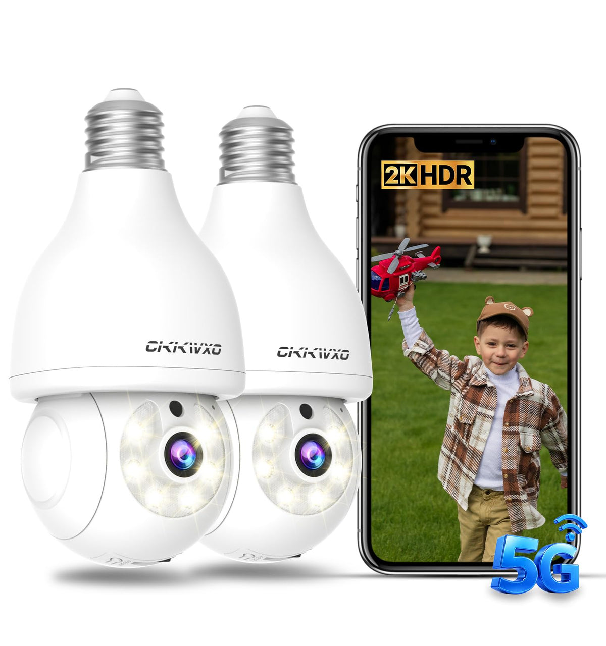 2K Light Bulb Security Camera, 5G/2.4G WiFi, 2 Pack A751