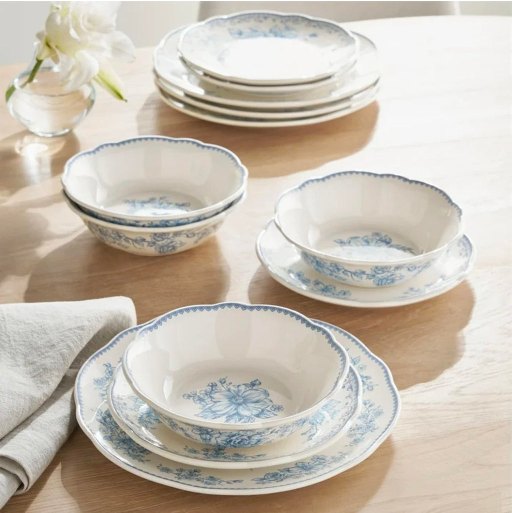 Blue 12-Piece Stoneware Dinnerware Set R554