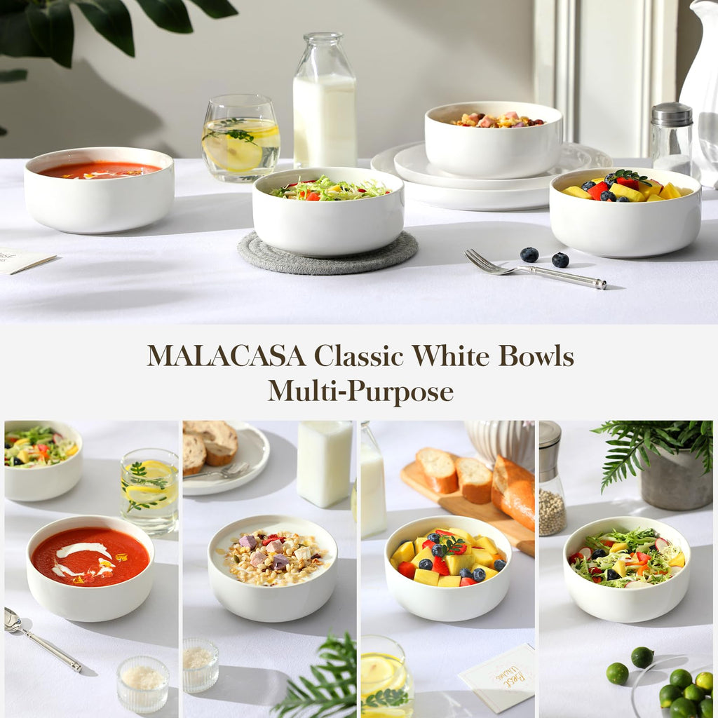 Ceramic Bowls Set of 4, 24 OZ White I211