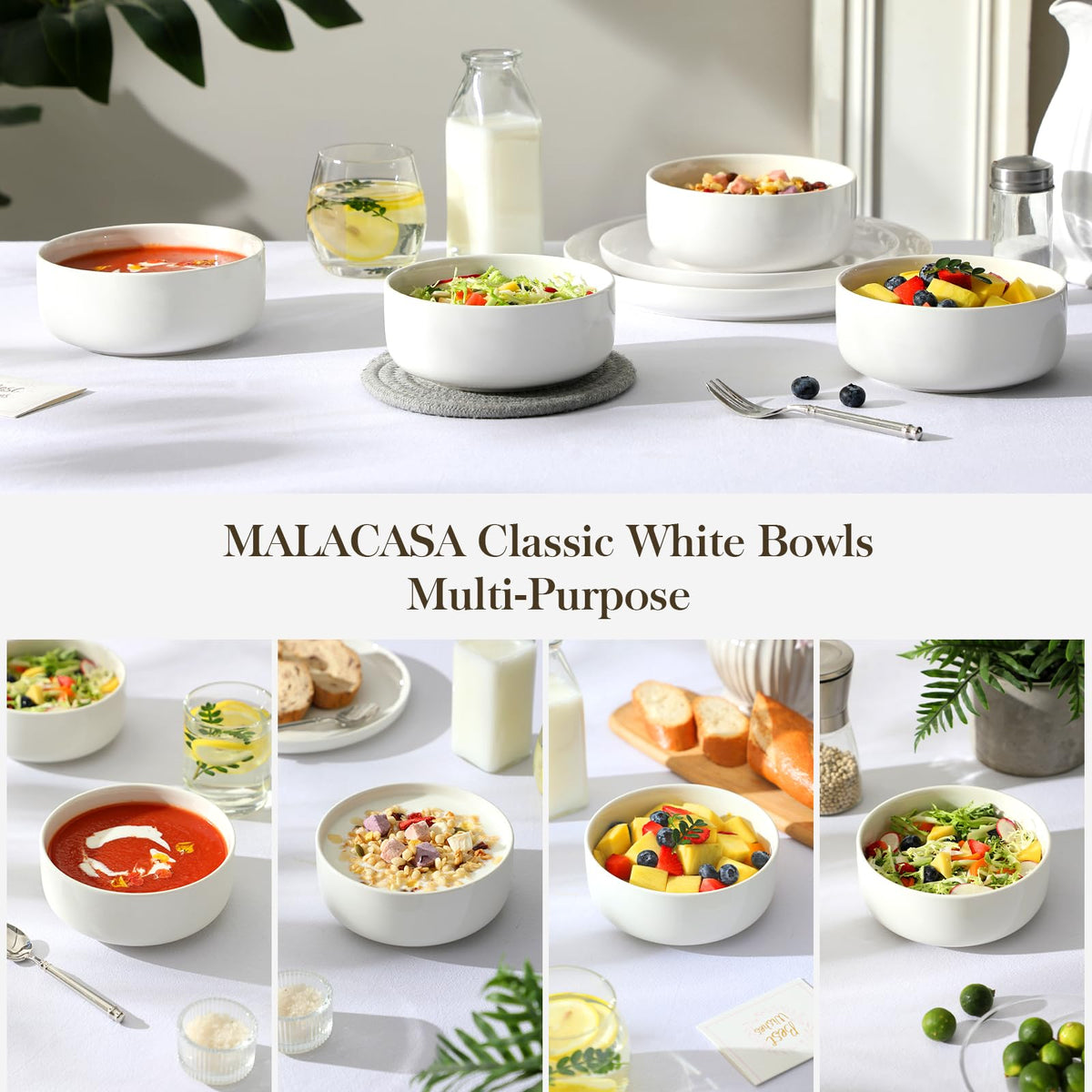 Ceramic Bowls Set of 4, 24 OZ White I211
