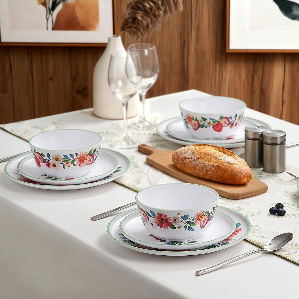 12-Piece Strawberry Melamine Dinnerware Set Q781104