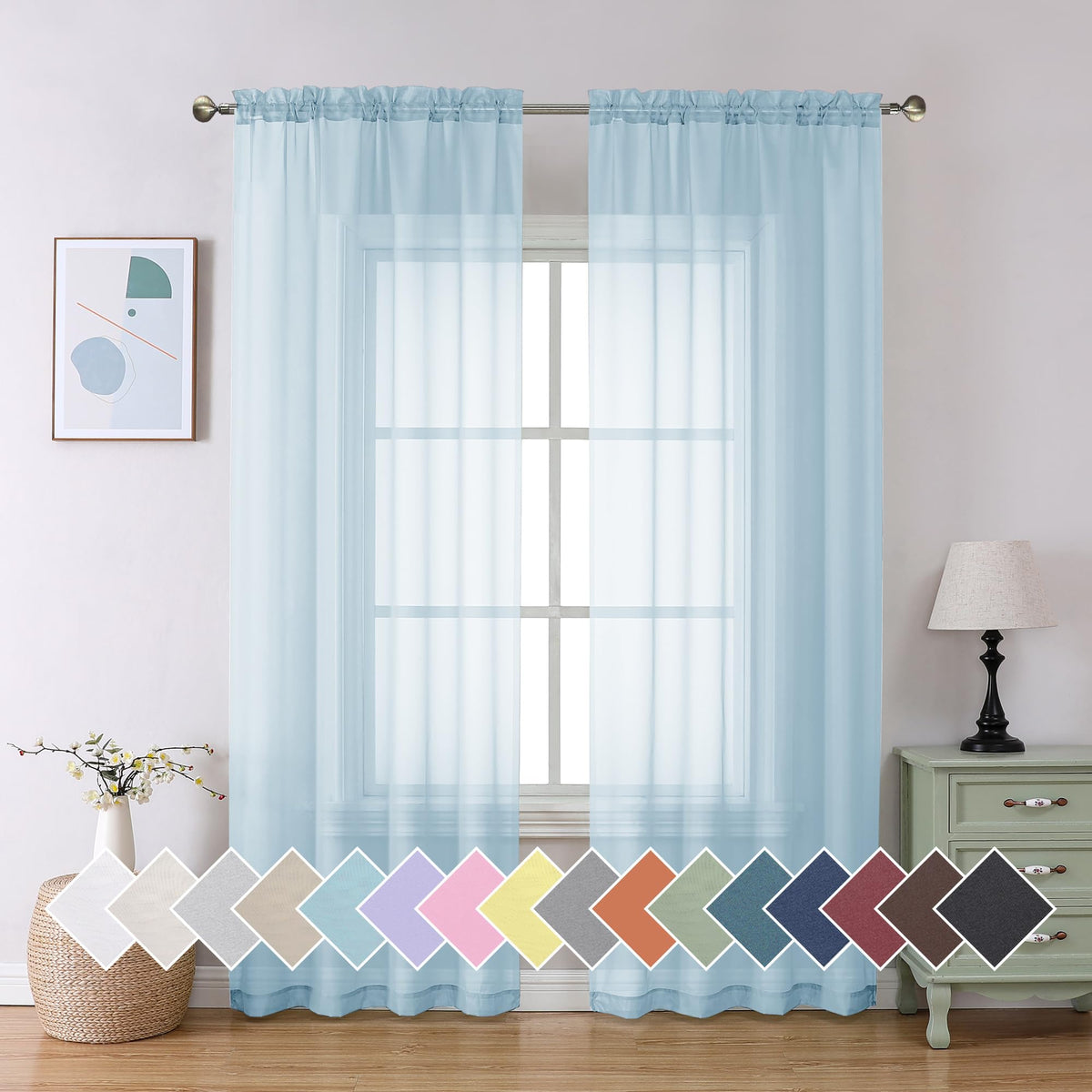 2 Pack Sky Blue Sheer Curtain Drapes 84 Inch Length 2 Panels Z813509