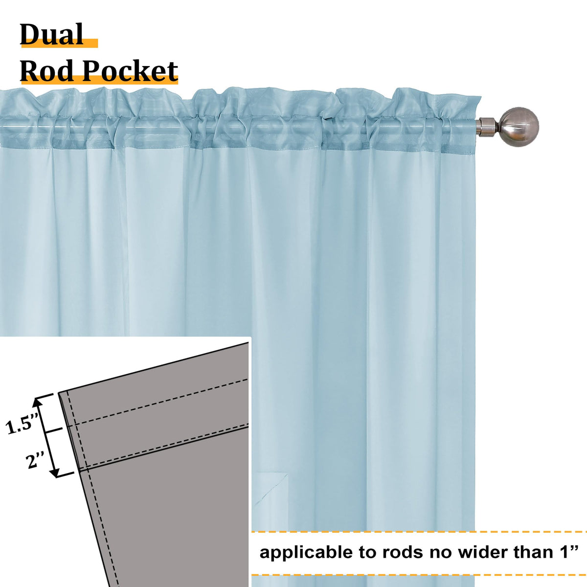 2 Pack Sky Blue Sheer Curtain Drapes 84 Inch Length 2 Panels Z813509