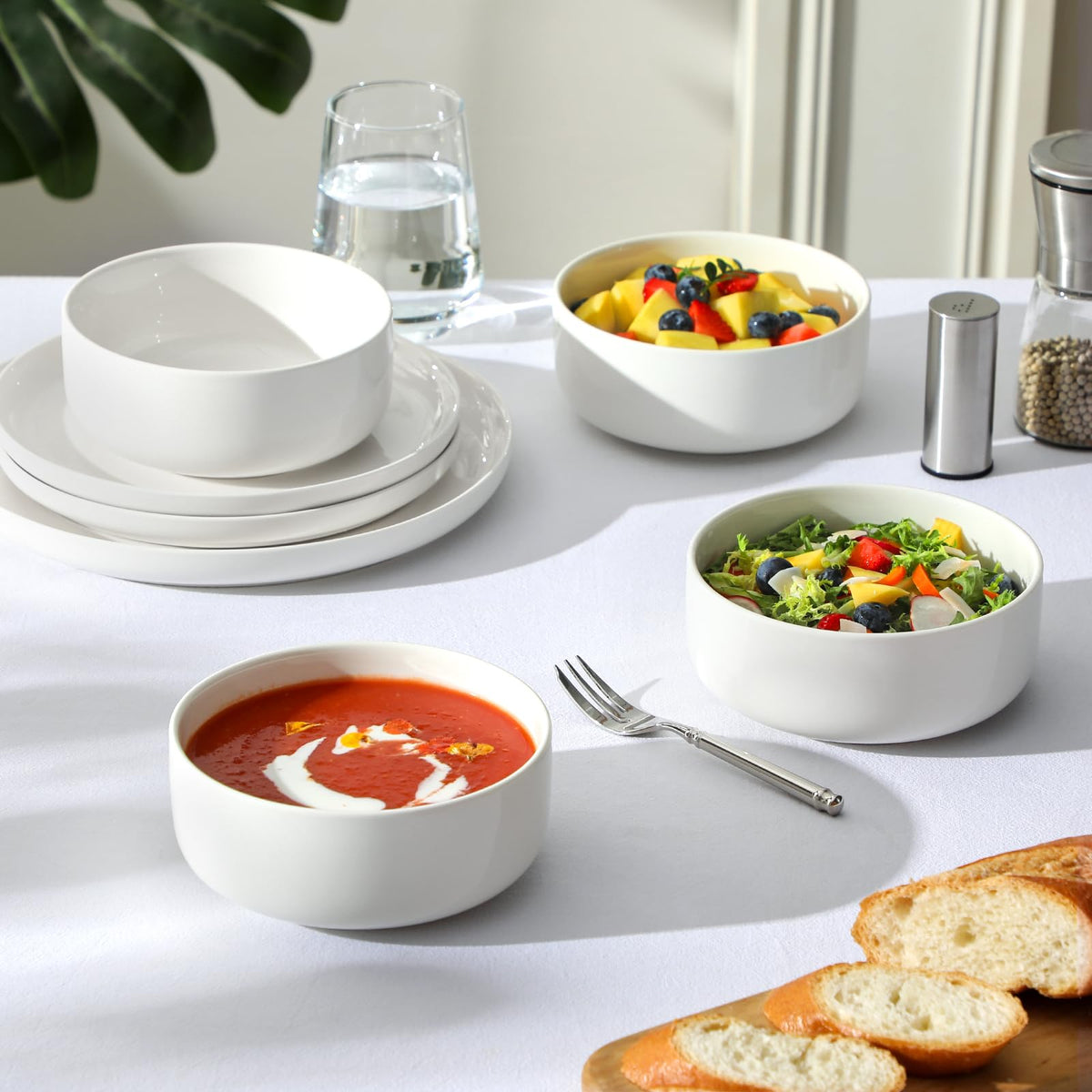 Ceramic Bowls Set of 4, 24 OZ White I211