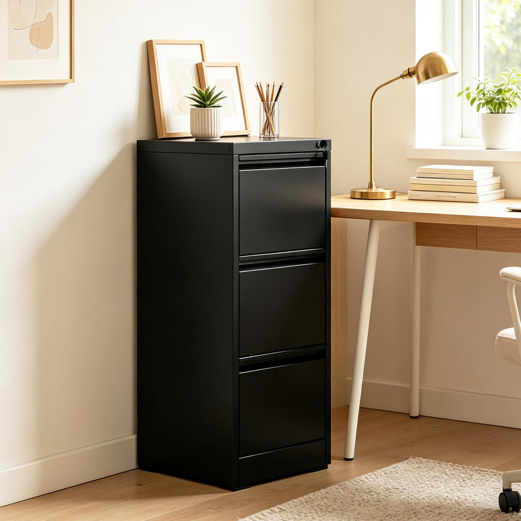 3 Drawer Black Metal File Cabinet with Lock N8785