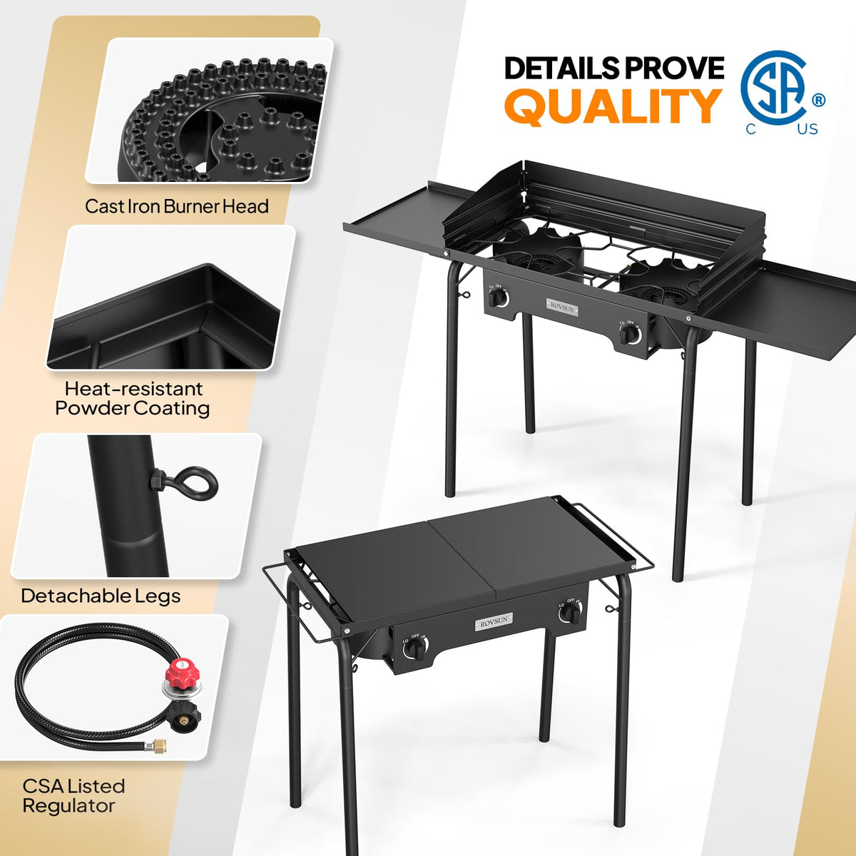 2 Burner Portable Propane Gas Stove with Side Shelves Z524