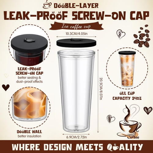 2 Pack 24 oz Clear Plastic Insulated Tumblers with Lids and Straws T15505