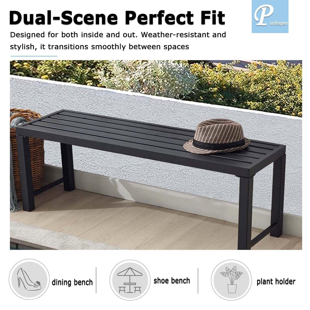 Black 46" Metal Outdoor Bench Y659008