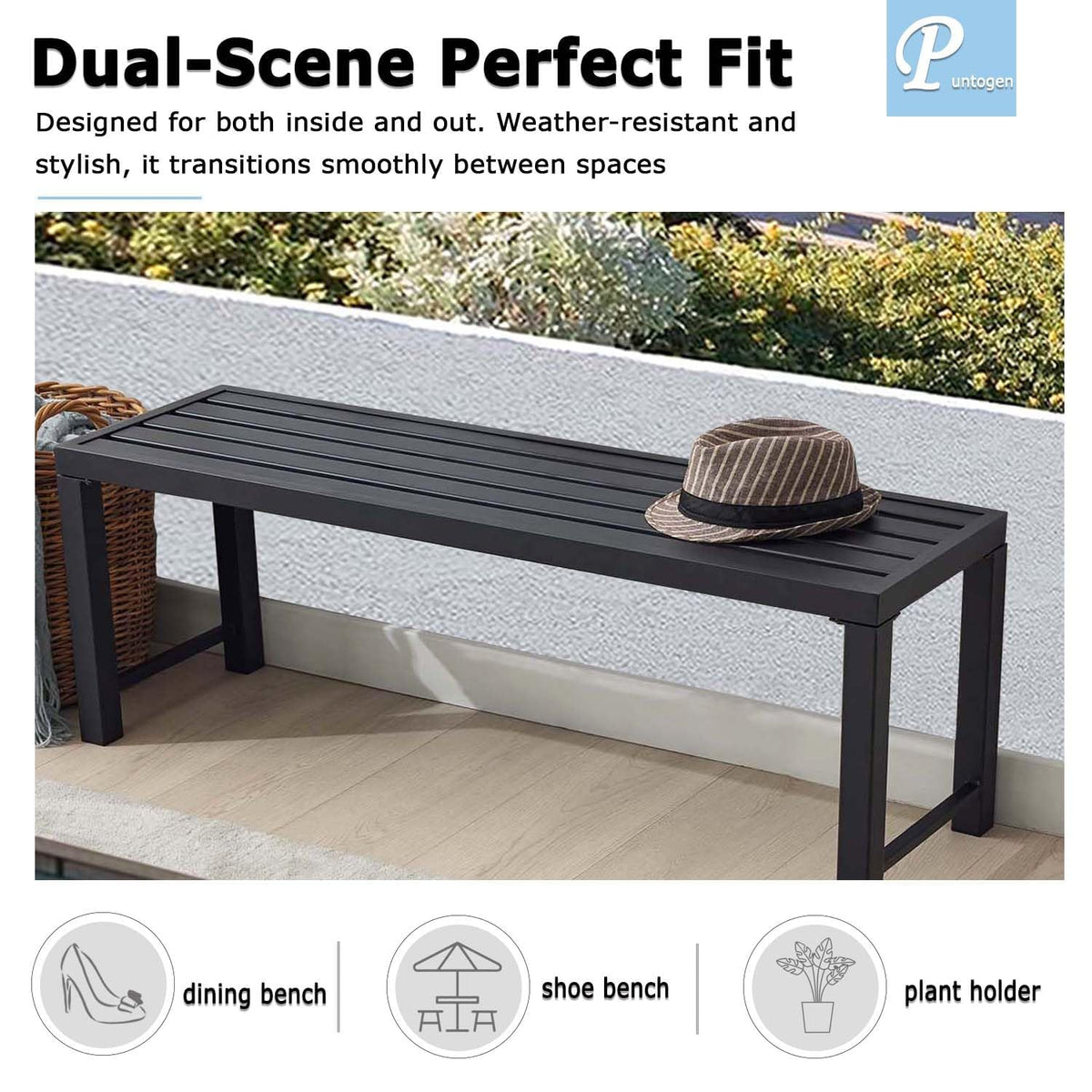Black 46" Metal Outdoor Bench Y659008