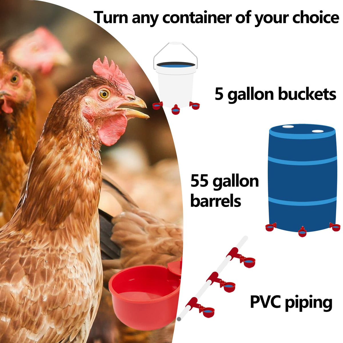 Automatic Poultry Waterer Kit 5 Gallon 12 Pack S108