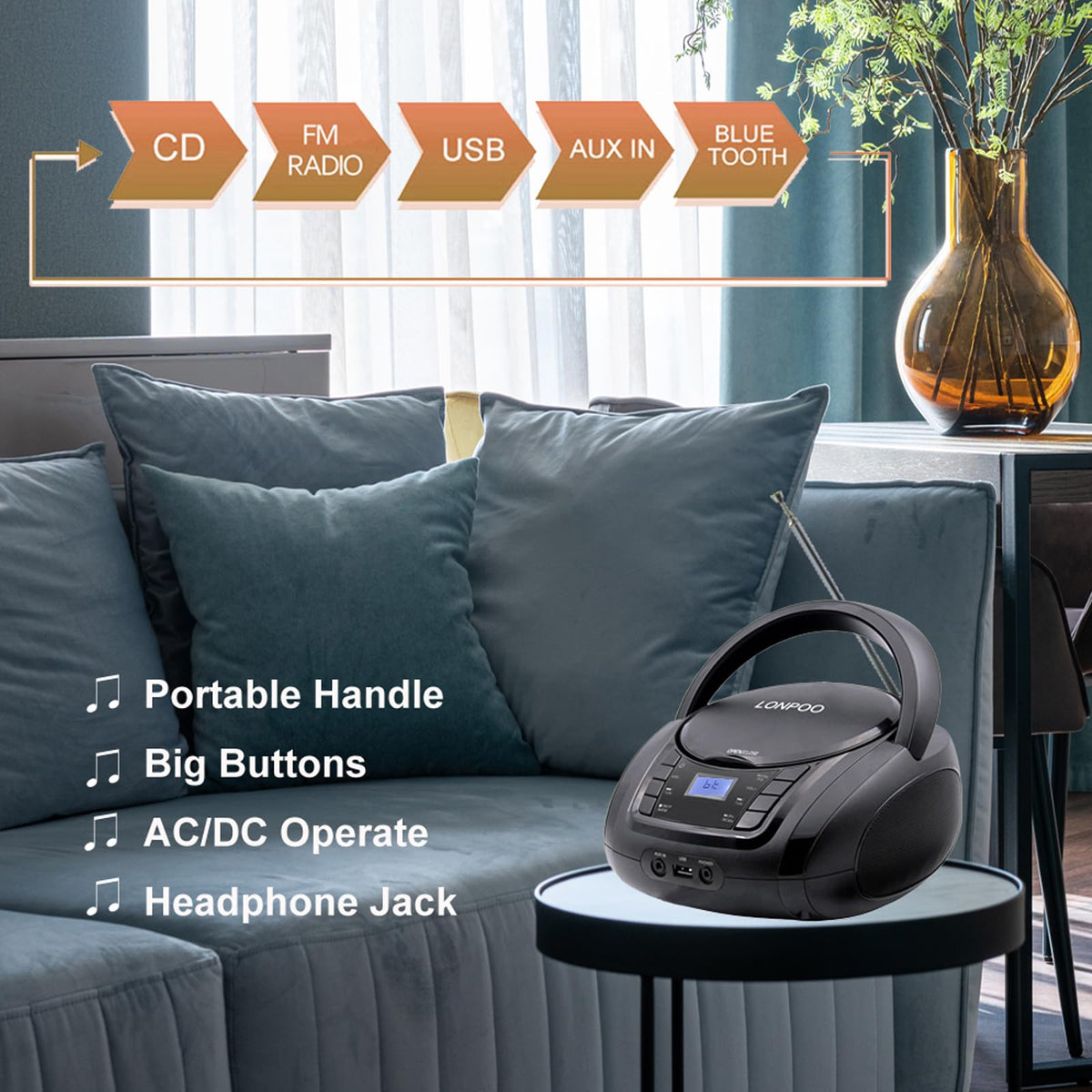 Portable CD Player Boombox with Speakers D18652