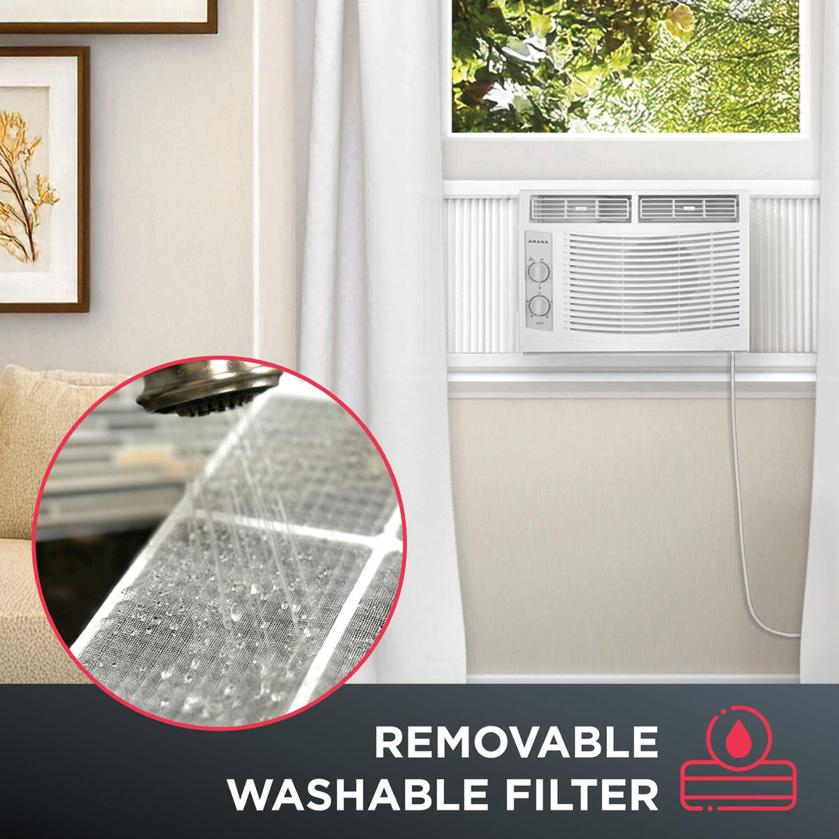 5,000 BTU Window Air Conditioner with Mechanical Controls, Dehumidifier, Washable Filter, 2 Fan Speeds, White R43905