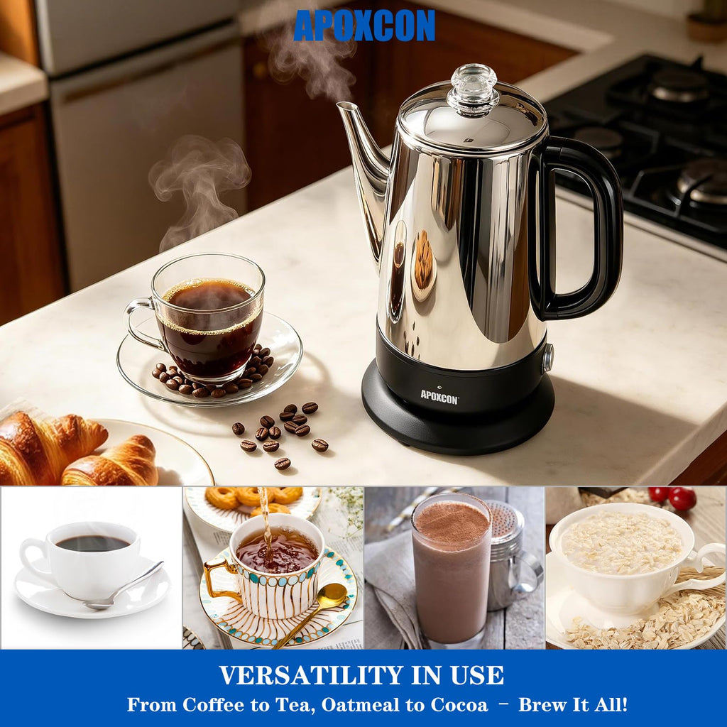 Electric Stainless Steel Coffee Percolator 1200ml 8 Cup N691617