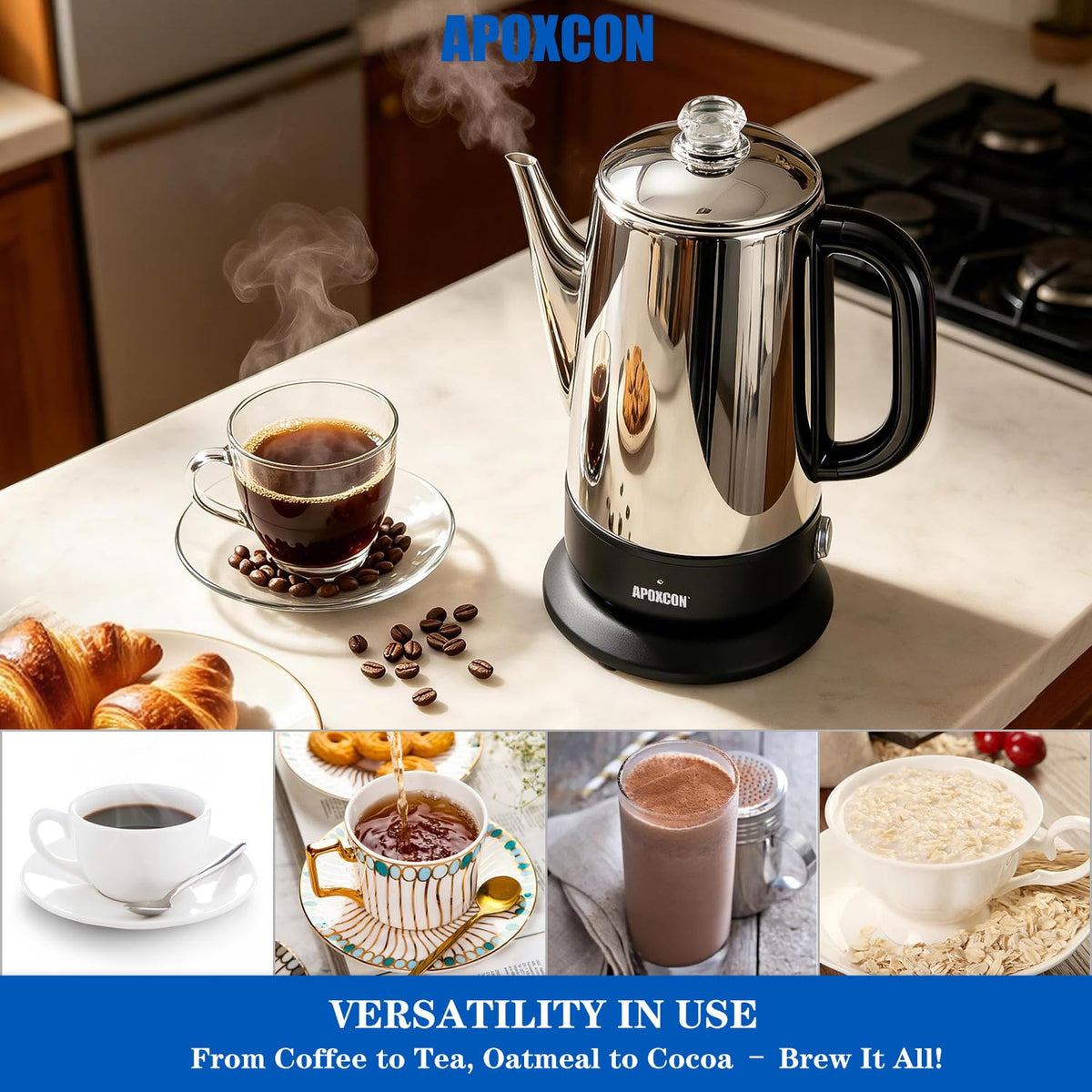 Electric Stainless Steel Coffee Percolator 1200ml 8 Cup N691617